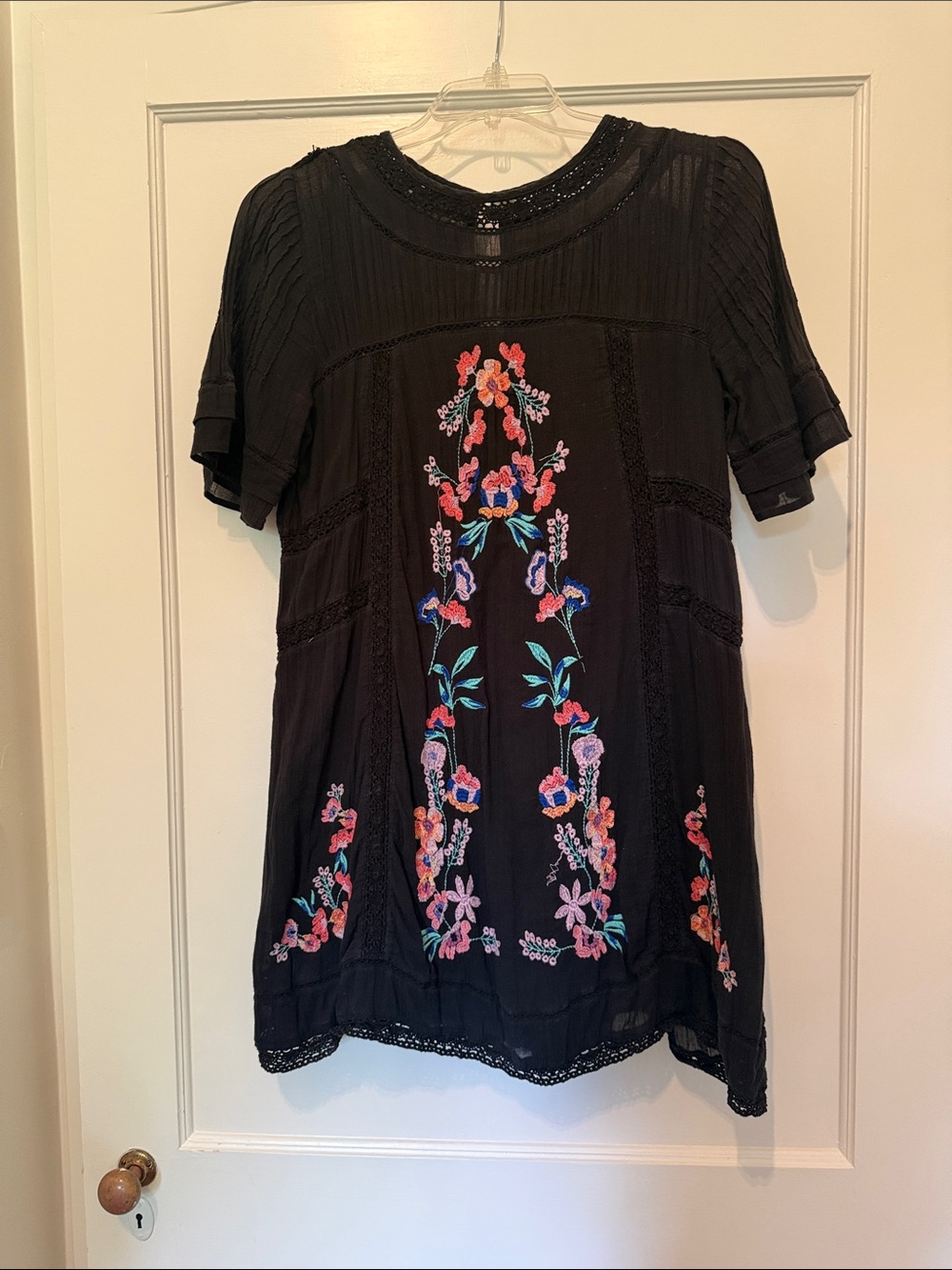 Free People Black Tunic with Multicolor Floral Embroidery